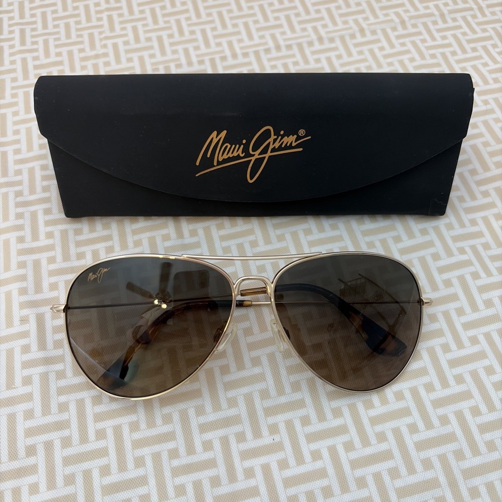 MAUI JIM Mavericks MJ-264-16 Bronze Aviator Sunglasses Gold Rim and Case